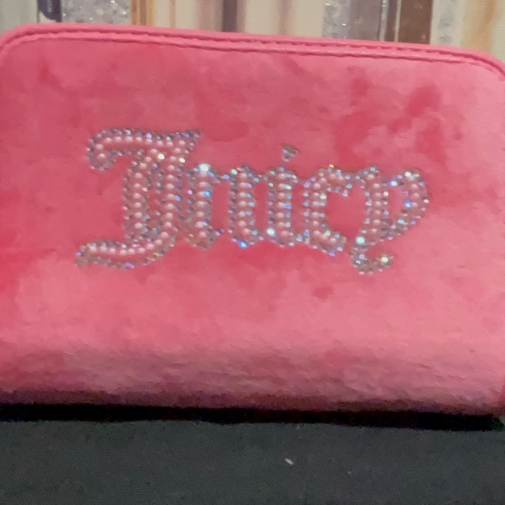 Juicy Couture Pink Velour Wallet with Rhinestone Logo